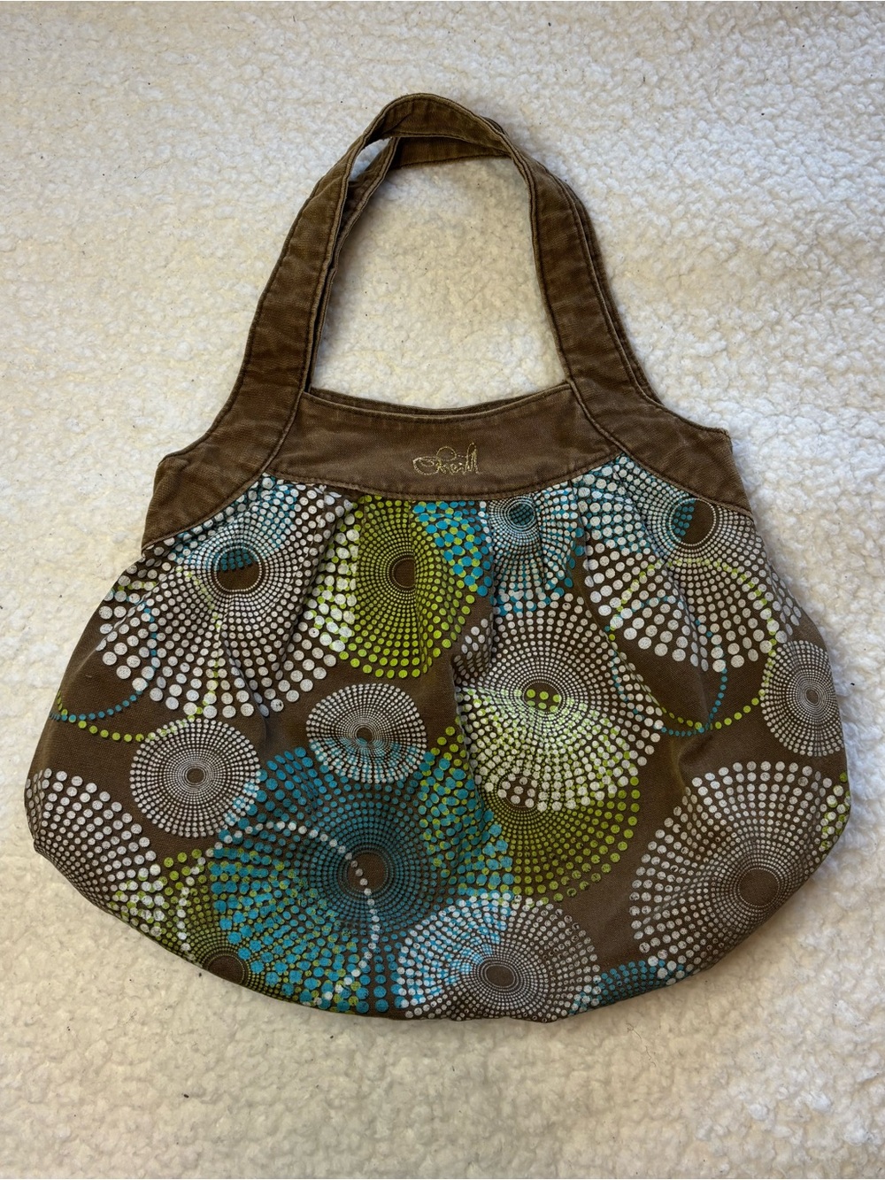 O’Neill Brown and Teal Geometric Pattern Beach Tote Bag